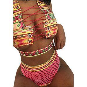 High Waist Geometric Print fabric 2 piece …